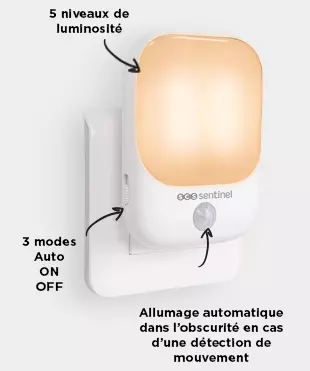 Veilleuse à détecteur de mouvement MotionLight Plug avec 3 modes d'éclairage et 5 modes de luminosité
